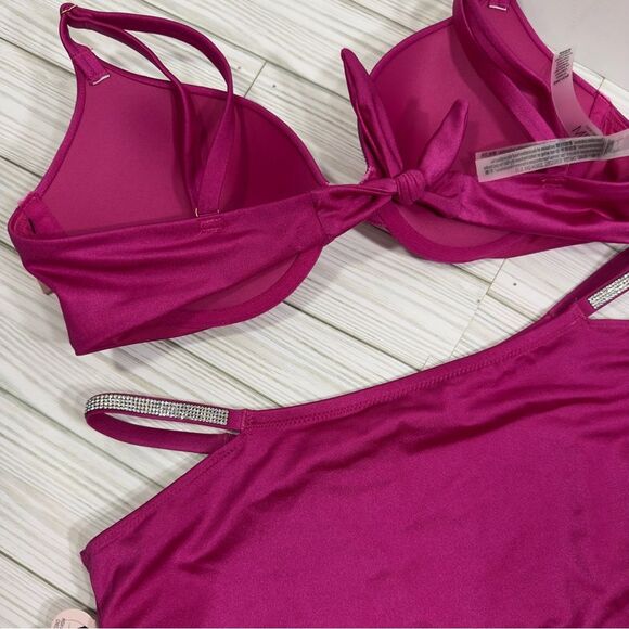 NWT VS BLING PUSH UP TOP 34C & STRAPPY BLING HIGH WAIST CHEEKY BIKINI SWIMSUIT L - Picture 3 of 9